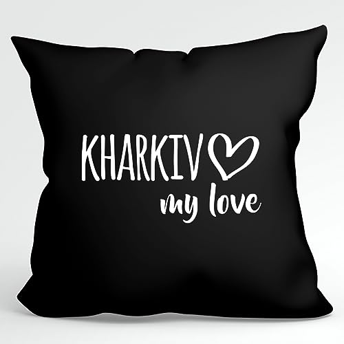 HUURAA Kissen Kharkiv My Love Deko Kopfkissen mit Füllung 40x40cm Größe Black für alle die Kharkiv Ukraine lieben Geschenk Idee für Freunde und Familie von HUURAA