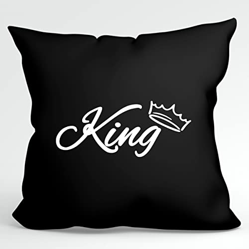 HUURAA Kissen King Krone Deko Kopfkissen mit Füllung 40x40cm Black mit Motiv Hochzeits Geschenk Idee für Freunde und Familie von HUURAA