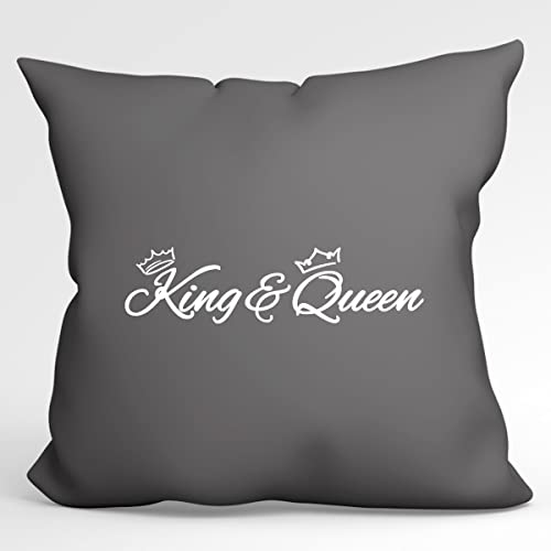 HUURAA Kissen King & Queen Krone Deko Kissenbezug ohne Füllung 40x40cm Steel Grey mit Motiv Hochzeits Geschenk Idee für Freunde und Familie von HUURAA