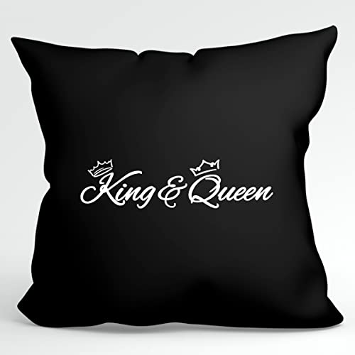 HUURAA Kissen King & Queen Krone Deko Kopfkissen mit Füllung 40x40cm Black mit Motiv Hochzeits Geschenk Idee für Freunde und Familie von HUURAA