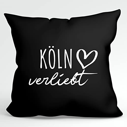 HUURAA Kissen Köln verliebt Deko Kopfkissen mit Füllung 40x40cm Black mit Namen deiner lieblings Stadt Geschenk Idee für Freunde und Familie von HUURAA