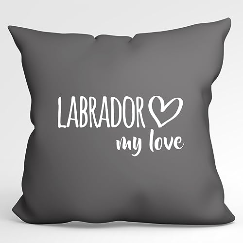 HUURAA Kissen Labrador My Love Deko Kopfkissen mit Füllung 40x40cm Größe Steel Grey mit Motiv für Hundefreunde Geschenk Idee für Freunde und Familie von HUURAA