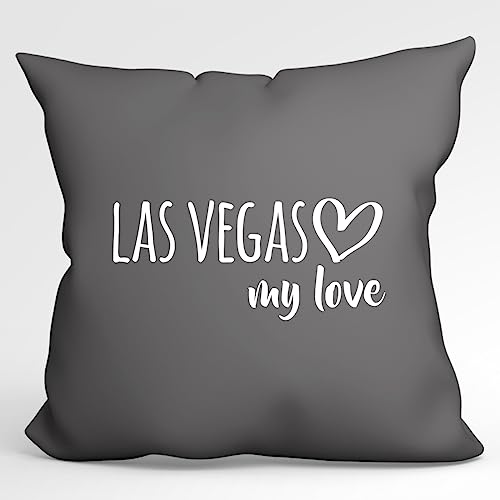 HUURAA Kissen Las Vegas My Love Deko Kopfkissen mit Füllung 40x40cm Größe Steel Grey für alle Fans von Las Vegas USA Geschenk Idee für Freunde und Familie von HUURAA