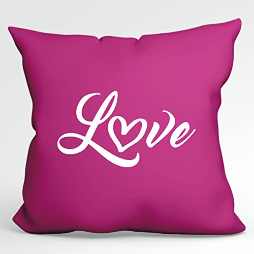 HUURAA Kissen Love Herz Deko Kopfkissen mit Füllung 40x40cm Größe Fuchsia mit Motiv für Deine Liebsten Geschenk Idee für Freunde und Familie von HUURAA