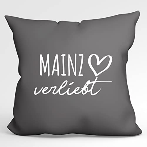 HUURAA Kissen Mainz verliebt Deko Kissenbezug ohne Füllung 40x40cm Steel Grey mit Namen deiner lieblings Stadt Geschenk Idee für Freunde und Familie von HUURAA