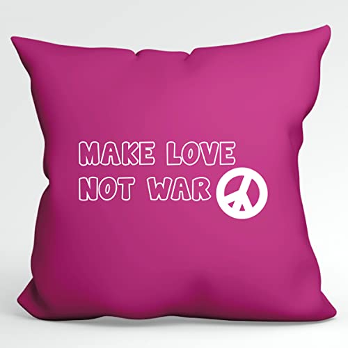 HUURAA Kissen Make Love not War Liebe Deko Kopfkissen mit Füllung 40x40cm Fuchsia mit Friedens Motiv Geschenk Idee für Freunde und Familie von HUURAA