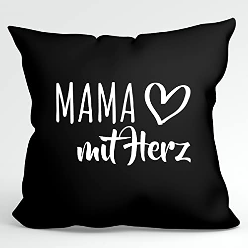 HUURAA Kissen Mama mit Herz Deko Kopfkissen mit Füllung 40x40cm Black mit Motiv für die tollsten Menschen Geschenk Idee für Freunde und Familie von HUURAA