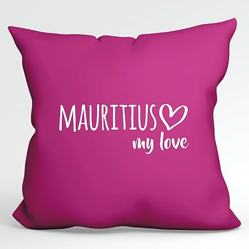 HUURAA Kissen Mauritius My Love Deko Kopfkissen mit Füllung 40x40cm Größe Fuchsia für alle Fans von Mauritius Geschenk Idee für Freunde und Familie von HUURAA