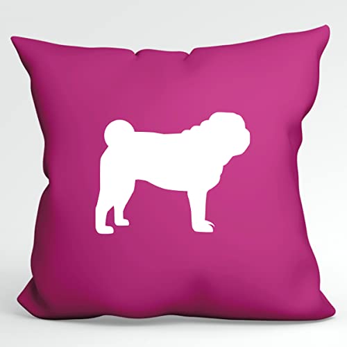 HUURAA Kissen Mops Silhouette Deko Kissenbezug ohne Füllung 40x40cm Größe Fuchsia mit Motiv für Hundefreunde Geschenk Idee für Freunde und Familie von HUURAA