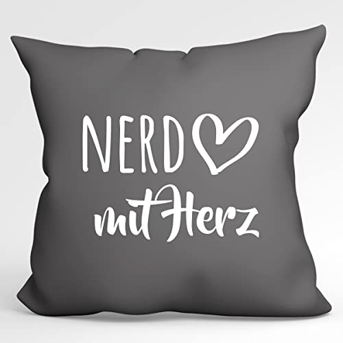 HUURAA Kissen Nerd mit Herz Deko Kissenbezug ohne Füllung 40x40cm Steel Grey mit Motiv für die tollsten Menschen Geschenk Idee für Freunde und Familie von HUURAA