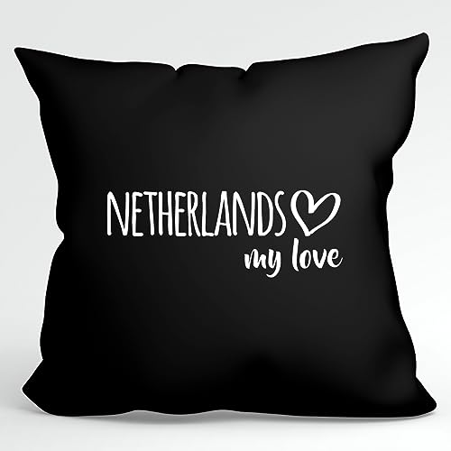 HUURAA Kissen Netherlands My Love Deko Kopfkissen mit Füllung 40x40cm Größe Black für alle Fans der Niederlande Geschenk Idee für Freunde und Familie von HUURAA