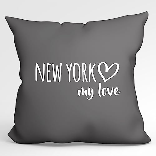 HUURAA Kissen New York My Love Deko Kopfkissen mit Füllung 40x40cm Größe Steel Grey für alle Fans von New York USA Geschenk Idee für Freunde und Familie von HUURAA