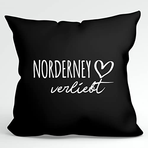 HUURAA Kissen Norderney verliebt Deko Kopfkissen mit Füllung Black mit Namen deiner lieblings Insel Geschenk Idee für Freunde und Familie von HUURAA