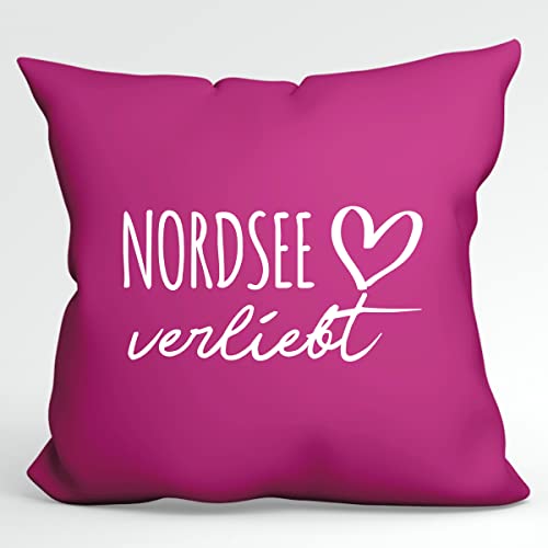 HUURAA Kissen Nordsee verliebt Deko Kopfkissen mit Füllung Fuchsia mit Namen deinem lieblings Meer Geschenk Idee für Freunde und Familie von HUURAA