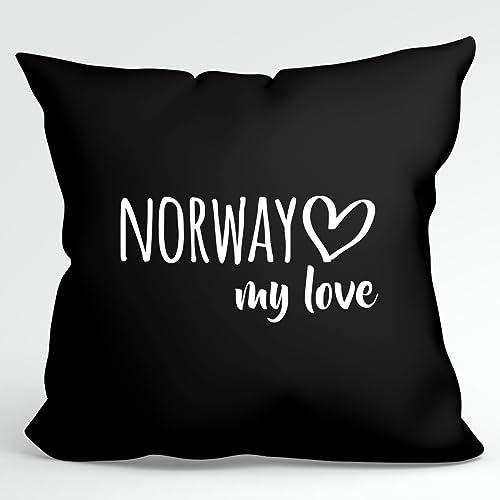 HUURAA Kissen Norway My Love Deko Kopfkissen mit Füllung 40x40cm Größe Black für alle Fans von Norwegen Geschenk Idee für Freunde und Familie von HUURAA
