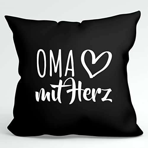 HUURAA Kissen Oma mit Herz Deko Kopfkissen mit Füllung 40x40cm Black mit Motiv für die tollsten Menschen Geschenk Idee für Freunde und Familie von HUURAA