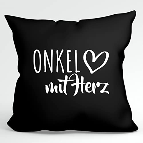 HUURAA Kissen Onkel mit Herz Deko Kopfkissen mit Füllung 40x40cm Black mit Motiv für die tollsten Menschen Geschenk Idee für Freunde und Familie von HUURAA