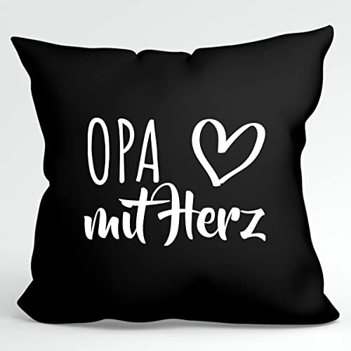 HUURAA Kissen Opa mit Herz Deko Kopfkissen mit Füllung 40x40cm Black mit Motiv für die tollsten Menschen Geschenk Idee für Freunde und Familie von HUURAA