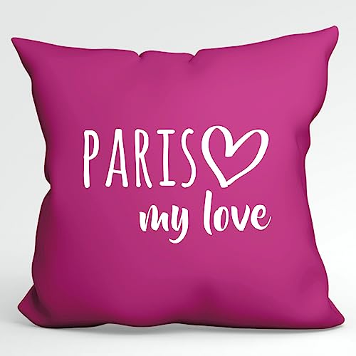 HUURAA Kissen Paris My Love Deko Kissenbezug ohne Füllung 40x40cm Größe Fuchsia für alle Fans von Frankreich Geschenk Idee für Freunde und Familie von HUURAA