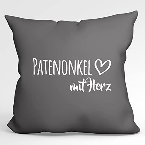 HUURAA Kissen Patenonkel mit Herz Deko Kopfkissen mit Füllung 40x40cm Steel Grey mit Motiv für die tollsten Menschen Geschenk Idee f ür Freunde und Familie von HUURAA