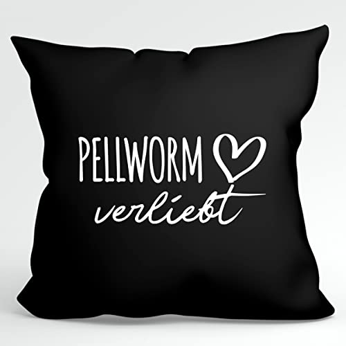 HUURAA Kissen Pellworm verliebt Deko Kopfkissen mit Füllung Black mit Namen deiner lieblings Insel Geschenk Idee für Freunde und Familie von HUURAA