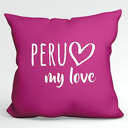 HUURAA Kissen Peru My Love Deko Kissenbezug ohne Füllung 40x40cm Größe Fuchsia für alle Fans von Machu Picchu Geschenk Idee für Freunde und Familie von HUURAA