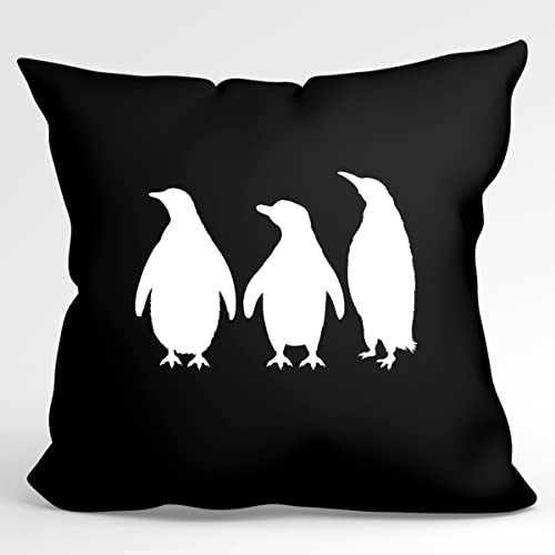 HUURAA Kissen Pinguine Silhouette Deko Kopfkissen mit Füllung 40x40cm Größe Black mit Motiv für alle Tierfreunde Geschenk Idee für Freunde und Familie von HUURAA