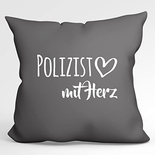 HUURAA Kissen Polizist mit Herz Deko Kopfkissen mit Füllung 40x40cm Steel Grey mit Motiv für die tollsten Menschen Geschenk Idee für Freunde und Familie von HUURAA