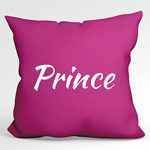 HUURAA Kissen Prince Schriftzug Deko Kissenbezug ohne Füllung 40x40cm Größe Fuchsia mit Motiv für alle Prinzen Geschenk Idee für Freunde und Familie von HUURAA