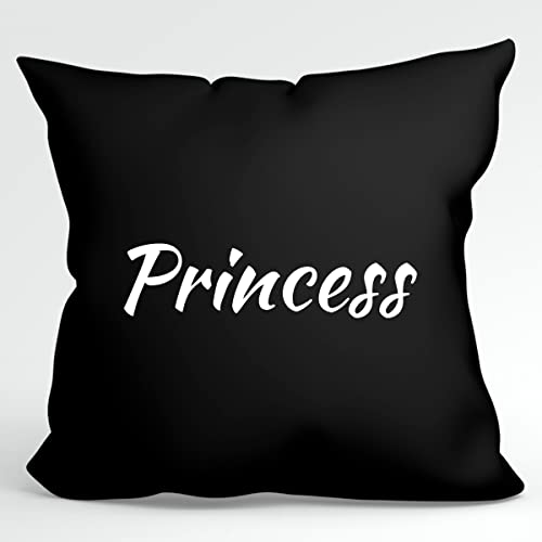 HUURAA Kissen Princess Schriftzug Deko Kopfkissen mit Füllung 40x40cm Größe Black mit Motiv für Jede Prinzessin Geschenk Idee für Freunde und Familie von HUURAA