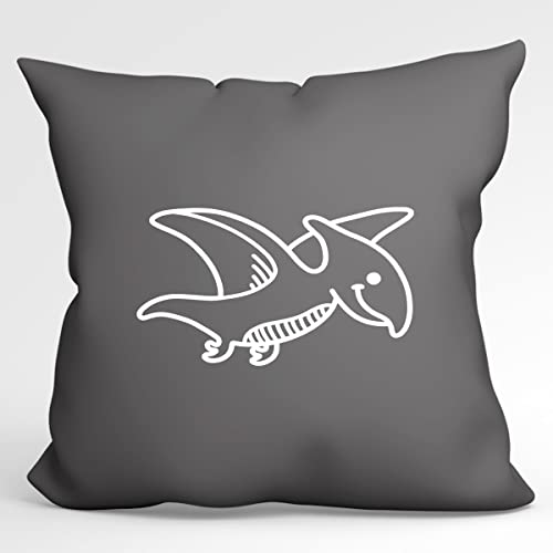 HUURAA Kissen Pteranodon Dinosaurier Deko Kopfkissen mit Füllung 40x40cm Steel Grey mit Motiv für alle Dino Fans Geschenk Idee für Freunde und Familie von HUURAA