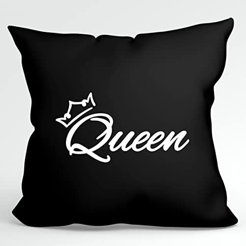 HUURAA Kissen Queen Krone Deko Kissenbezug ohne Füllung 40x40cm Black mit Motiv Hochzeits Geschenk Idee für Freunde und Familie von HUURAA