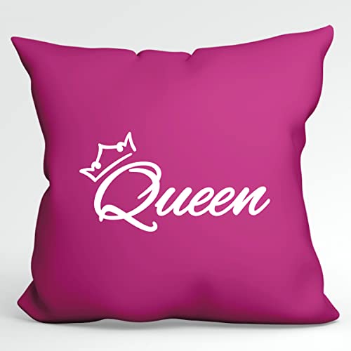 HUURAA Kissen Queen Krone Deko Kissenbezug ohne Füllung 40x40cm Fuchsia mit Motiv Hochzeits Geschenk Idee für Freunde und Familie von HUURAA