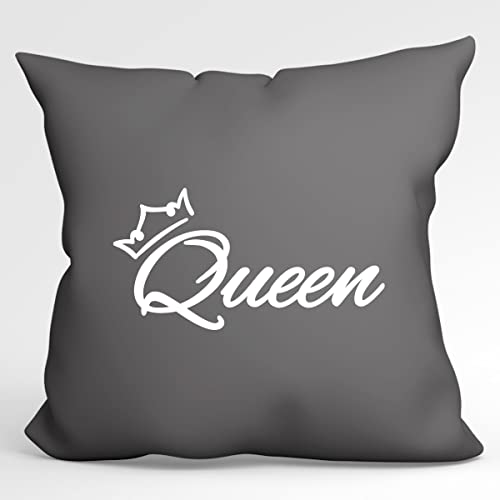 HUURAA Kissen Queen Krone Deko Kopfkissen mit Füllung 40x40cm Steel Grey mit Motiv Hochzeits Geschenk Idee für Freunde und Familie von HUURAA