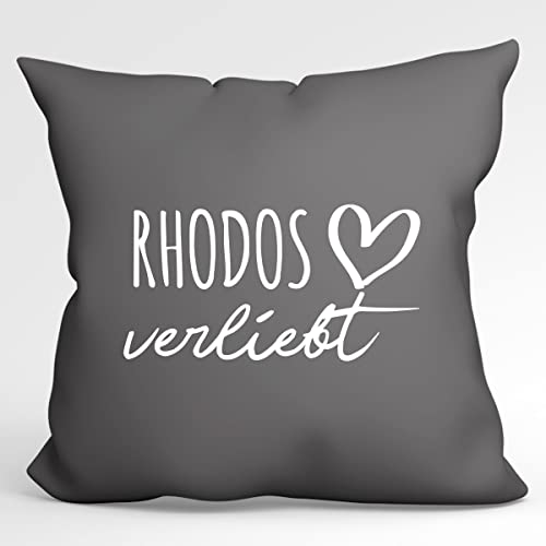 HUURAA Kissen Rhodos verliebt Deko Kopfkissen mit Füllung Steel Grey mit Namen deiner lieblings Insel Geschenk Idee für Freunde und Familie von HUURAA