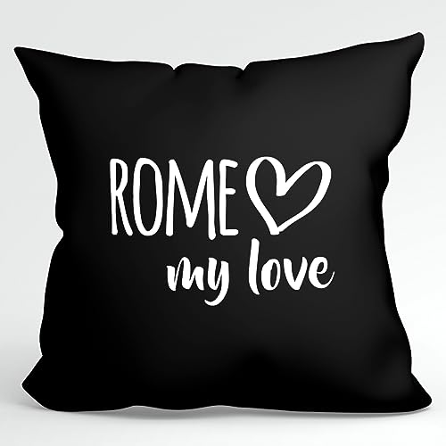 HUURAA Kissen Rome My Love Deko Kopfkissen mit Füllung 40x40cm Größe Black für alle Fans von Rom Italien Geschenk Idee für Freunde und Familie von HUURAA