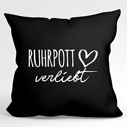 HUURAA Kissen Ruhrpott verliebt Deko Kopfkissen mit Füllung 40x40cm Black mit Namen deiner lieblings Region Geschenk Idee für Freunde und Familie von HUURAA