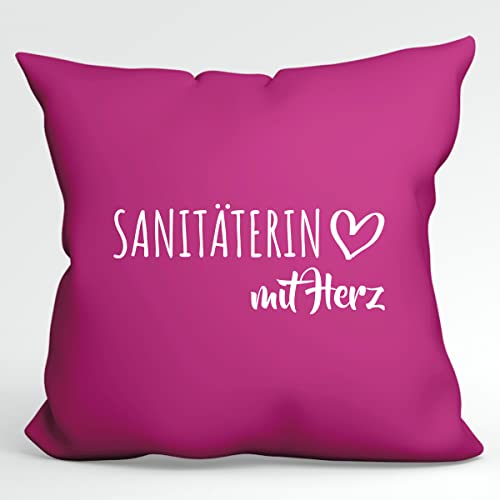 HUURAA Kissen Sanitäterin mit Herz Deko Kopfkissen mit Füllung 40x40cm Fuchsia mit Motiv für die tollsten Menschen Geschenk Idee für Freunde und Familie von HUURAA