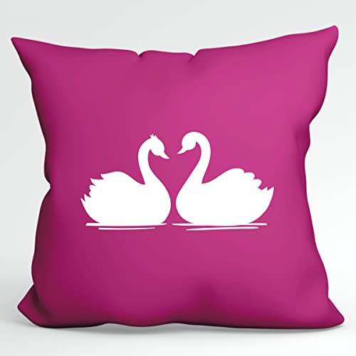 HUURAA Kissen Schwan Pärchen Deko Kopfkissen mit Füllung 40x40cm Größe Fuchsia mit Motiv für alle verliebten Paare Geschenk Idee für Freunde und Familie von HUURAA