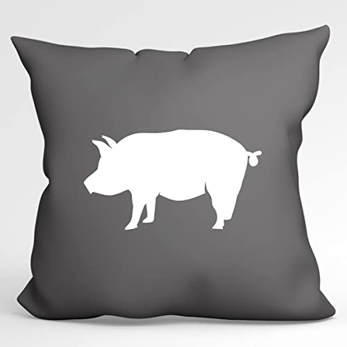 HUURAA Kissen Schwein Silhouette Deko Kopfkissen mit Füllung 40x40cm Größe Steel Grey mit Motiv für alle Tierfreunde Geschenk Idee für Freunde und Familie von HUURAA