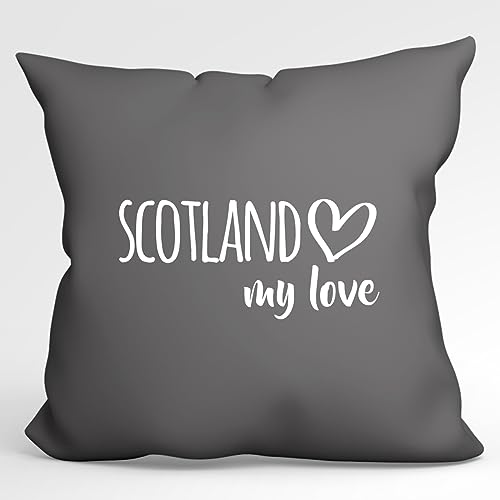 HUURAA Kissen Scotland My Love Deko Kopfkissen mit Füllung 40x40cm Größe Steel Grey für alle Fans von Schottland Geschenk Idee für Freunde und Familie von HUURAA