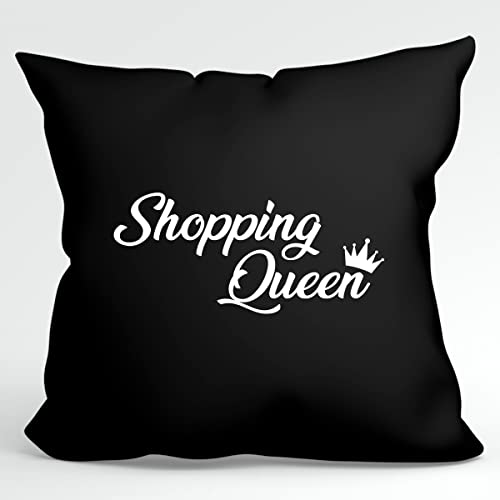 HUURAA Kissen Shopping Queen Krone Deko Kissenbezug ohne Füllung 40x40cm Black mit Schriftzug Geschenk Idee für Freunde und Familie von HUURAA