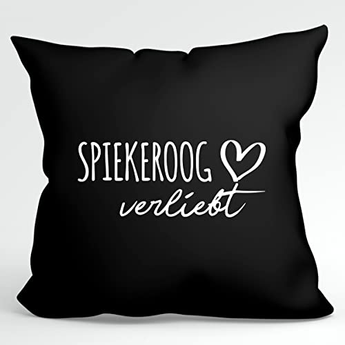 HUURAA Kissen Spiekeroog verliebt Deko Kopfkissen mit Füllung Black mit Namen deiner lieblings Insel Geschenk Idee für Freunde und Familie von HUURAA