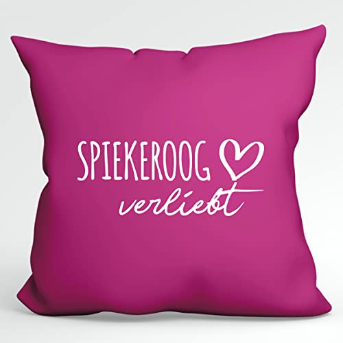 HUURAA Kissen Spiekeroog verliebt Deko Kopfkissen mit Füllung Fuchsia mit Namen deiner lieblings Insel Geschenk Idee für Freunde und Familie von HUURAA