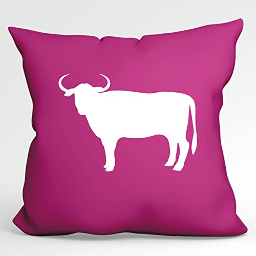 HUURAA Kissen Stier Bulle Silhouette Deko Kissenbezug ohne Füllung 40x40cm Größe Fuchsia mit Motiv für alle Tierfreunde Geschenk Idee für Freunde und Familie von HUURAA