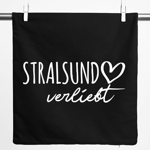 Huuraa Kissenbezug Stralsund verliebt Geschenk 40x40cm Black Baumwolle Stralsund Präsent von Huuraa