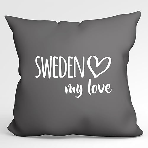 HUURAA Kissen Sweden My Love Deko Kopfkissen mit Füllung 40x40cm Größe Steel Grey für alle die Schweden lieben Geschenk Idee für Freunde und Familie von HUURAA