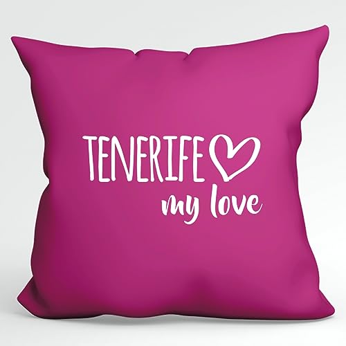 HUURAA Kissen Tenerife My Love Deko Kopfkissen mit Füllung 40x40cm Größe Fuchsia für alle Fans von Teneriffa Spanien Geschenk Idee für Freunde und Familie von HUURAA