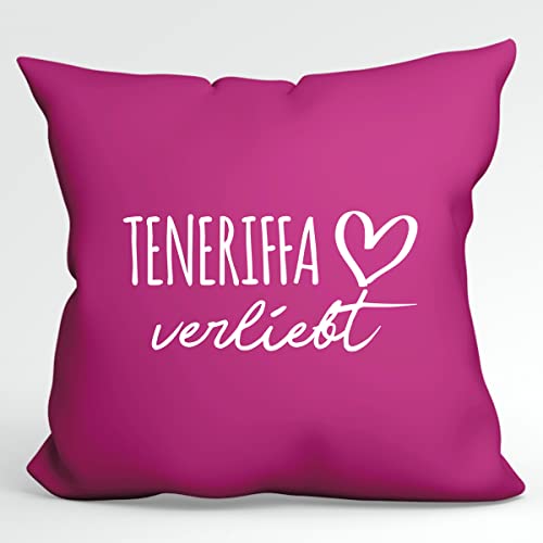 HUURAA Kissen Teneriffa verliebt Deko Kopfkissen mit Füllung Fuchsia mit Namen deiner lieblings Insel Geschenk Idee für Freunde und Familie von HUURAA