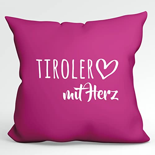 HUURAA Kissen Tiroler mit Herz Deko Kopfkissen mit Füllung 40x40cm Fuchsia mit Motiv für die tollsten Menschen Geschenk Idee für Freunde und Familie von HUURAA